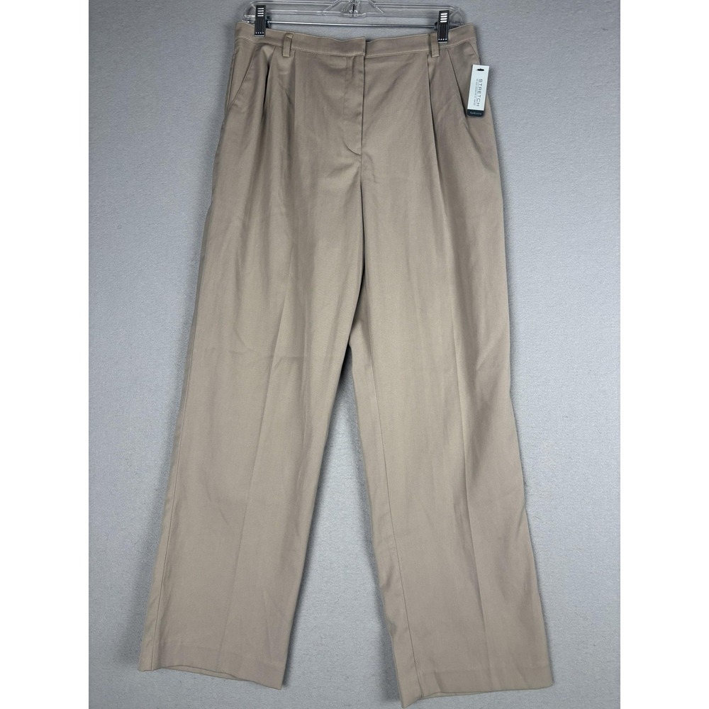 Van Heusen Pants Womens 12 Short Beige Twill Two Pleat Stretch Waistband Dress